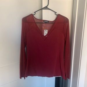 Red, sheer long sleeve, express top
